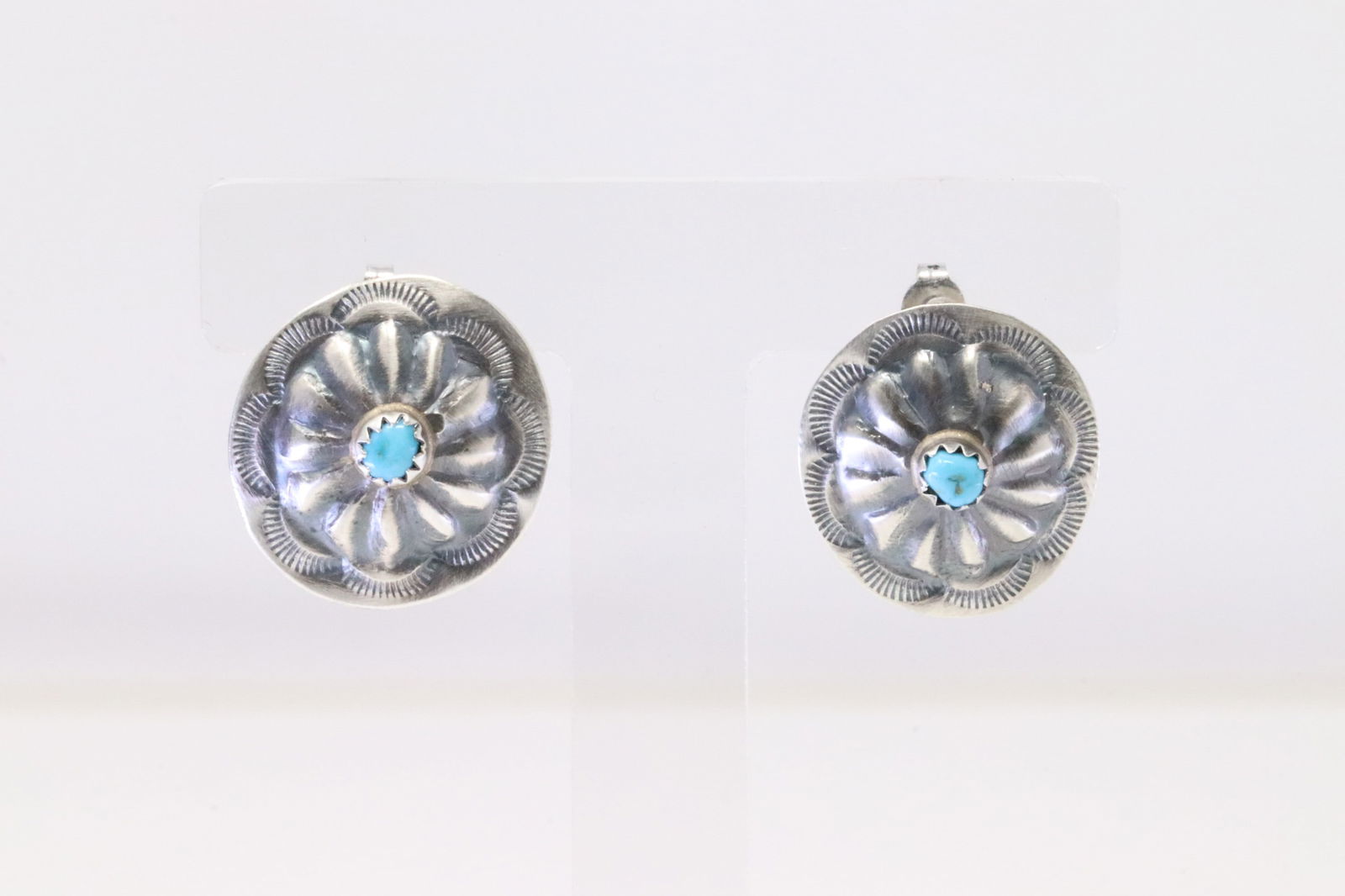 Native America Navajo Sterling Silver Turquoise Concho Post Earring's By Joan Begay. (1 of 4)