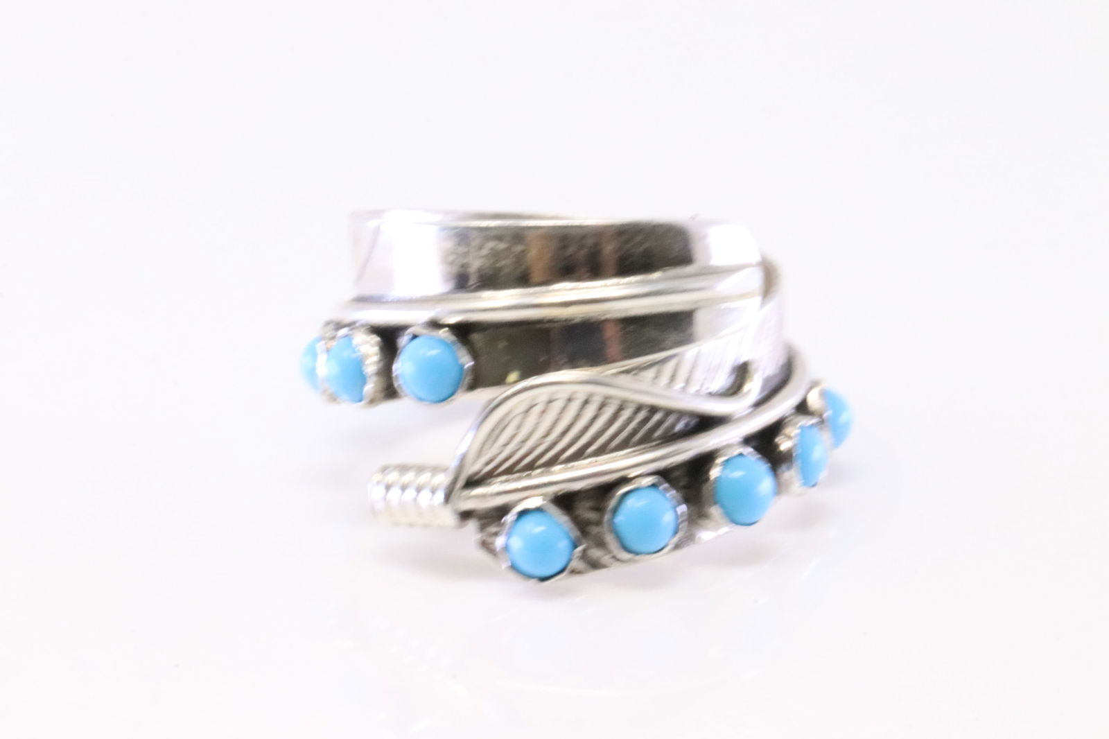 Native American Navajo Sterling Silver Turquoise Feather Ring. (1 of 4)