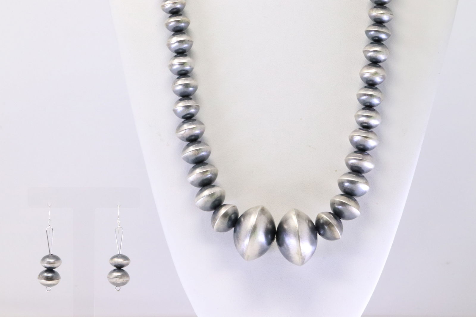 Native American Navajo Sterling Silver Pearl Beaded Necklace & Earring's Set. (1 of 4)