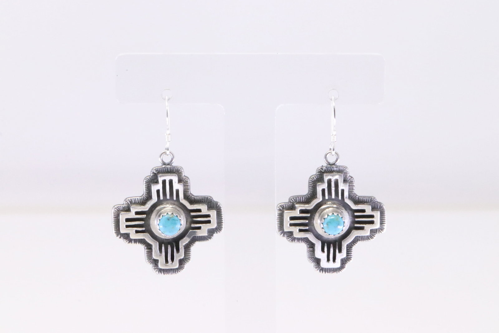 Native American Navajo Sterling Silver Turquoise Cross Dangling Earring's By Annie Spncer.: This is a Native American Navajo Sterling Silver Turquoise Cross Dangling Earring's By Annie Spncer.
