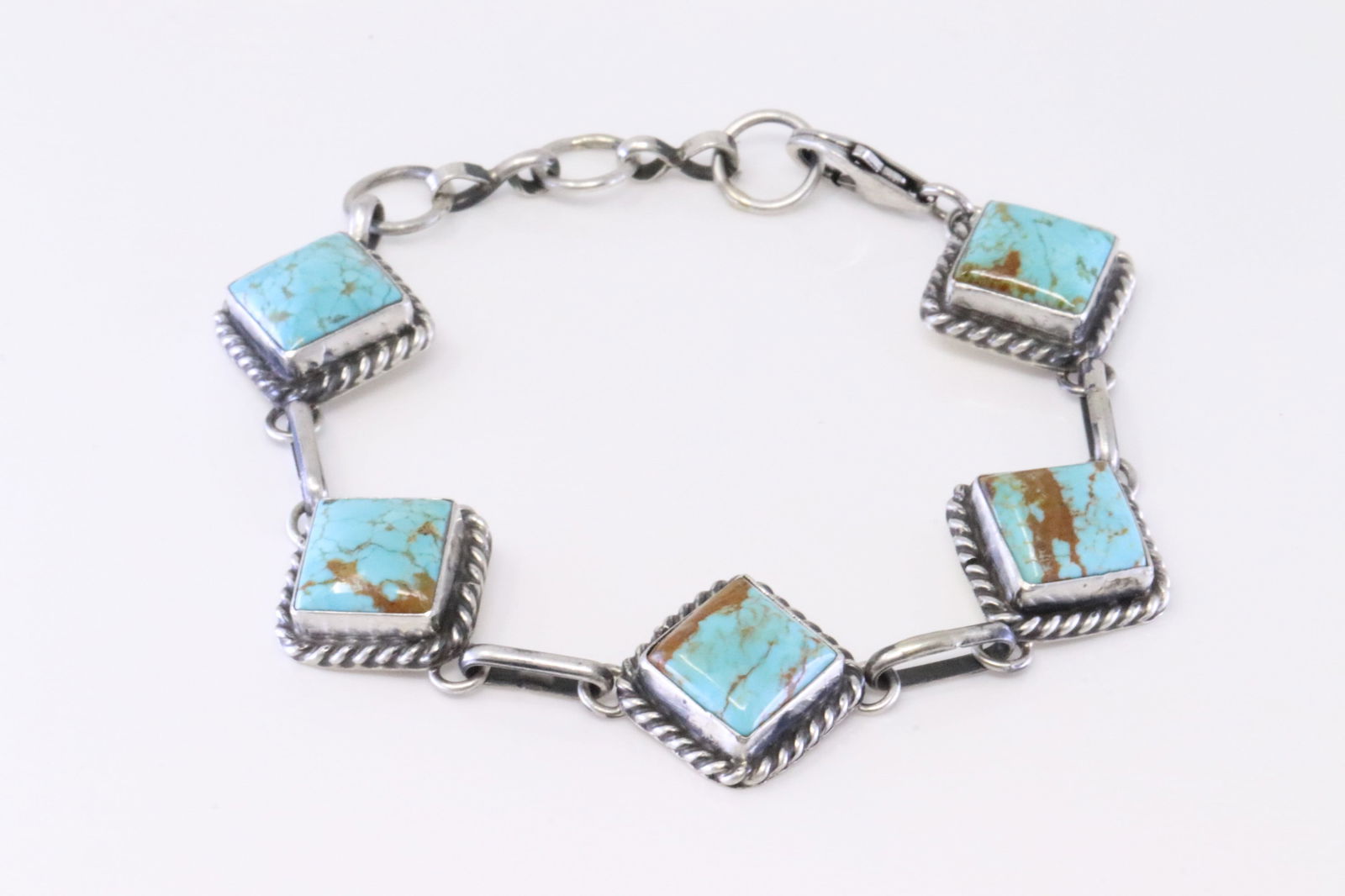 Native America Navajo Sterling Silver Kingman Turquoise Bracelet Link By Augustine Largo. (1 of 4)