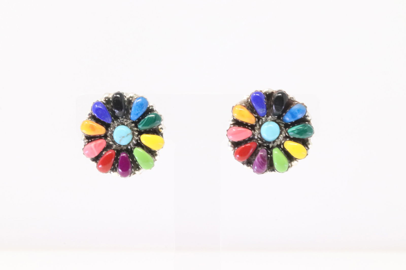 Native America Navajo Sterling Silver Synthetic Multi-Color Post Earring's By J.W. (1 of 4)