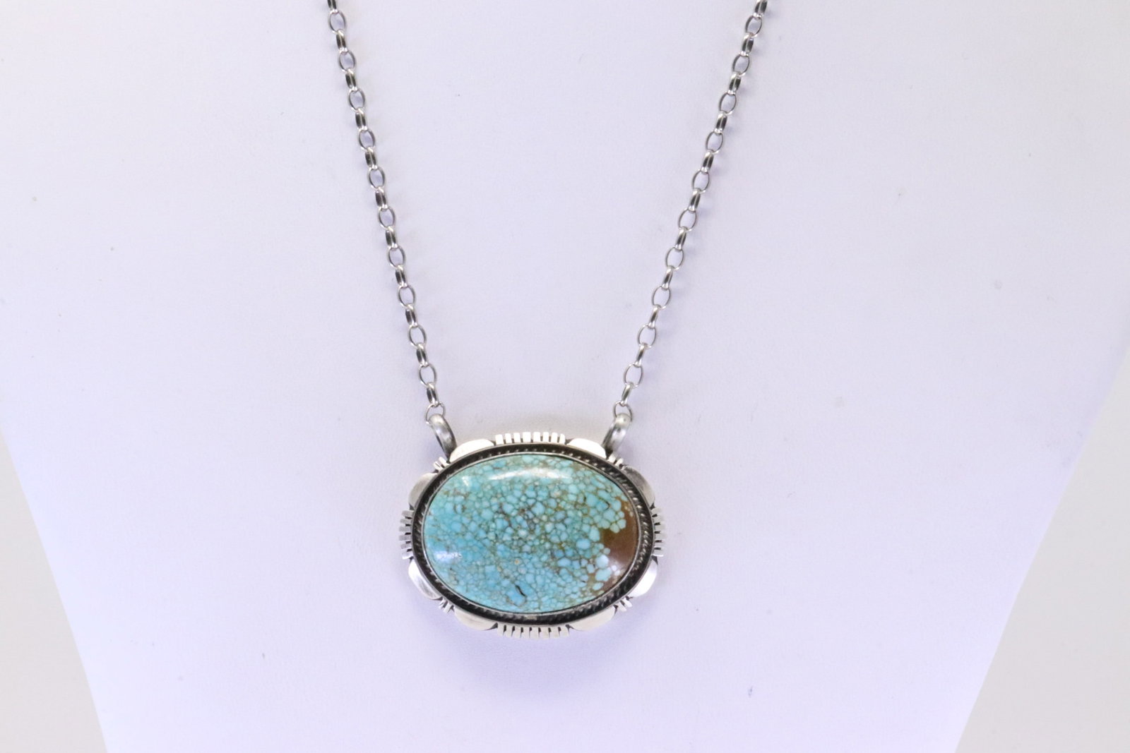 Native America Navajo Sterling Silver Number 8 Turquoise Necklace By Alfred Martinez.: This is a Native American Navajo Sterling Silver Number 8 Turquoise Necklace By Alfred Martinez. Necklace length: 16.00"