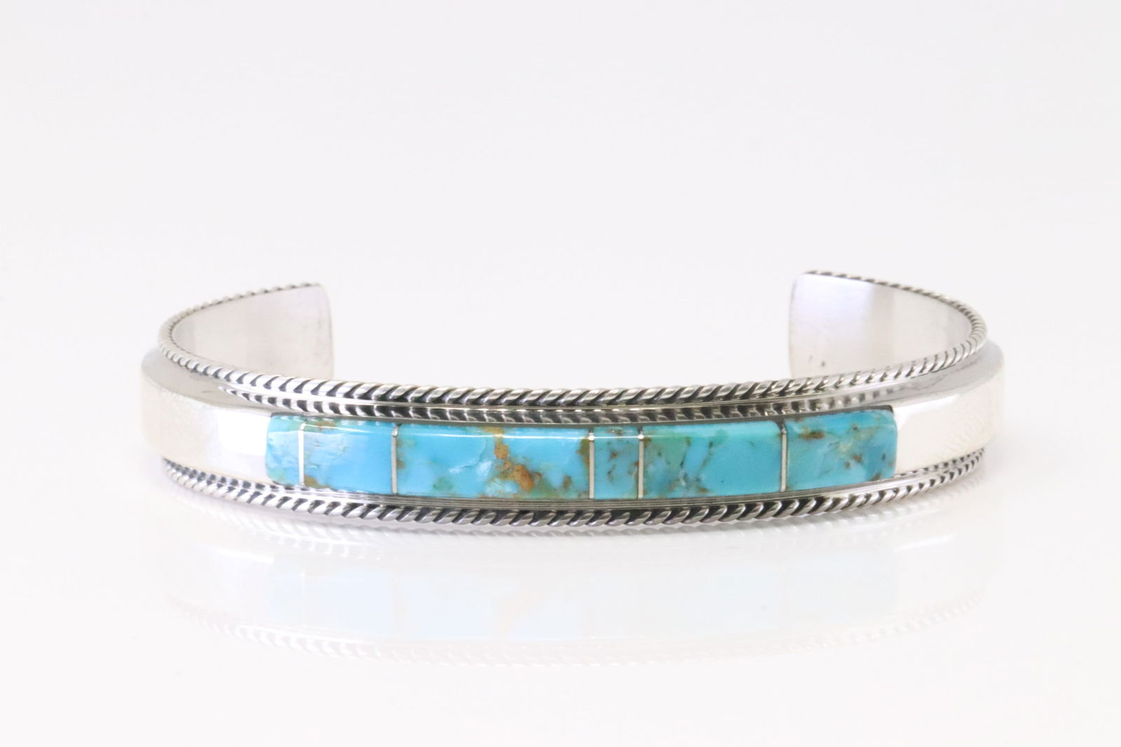 Native American Navajo Sterling Silver Turquoise Bracelet Inlay By F. (1 of 4)