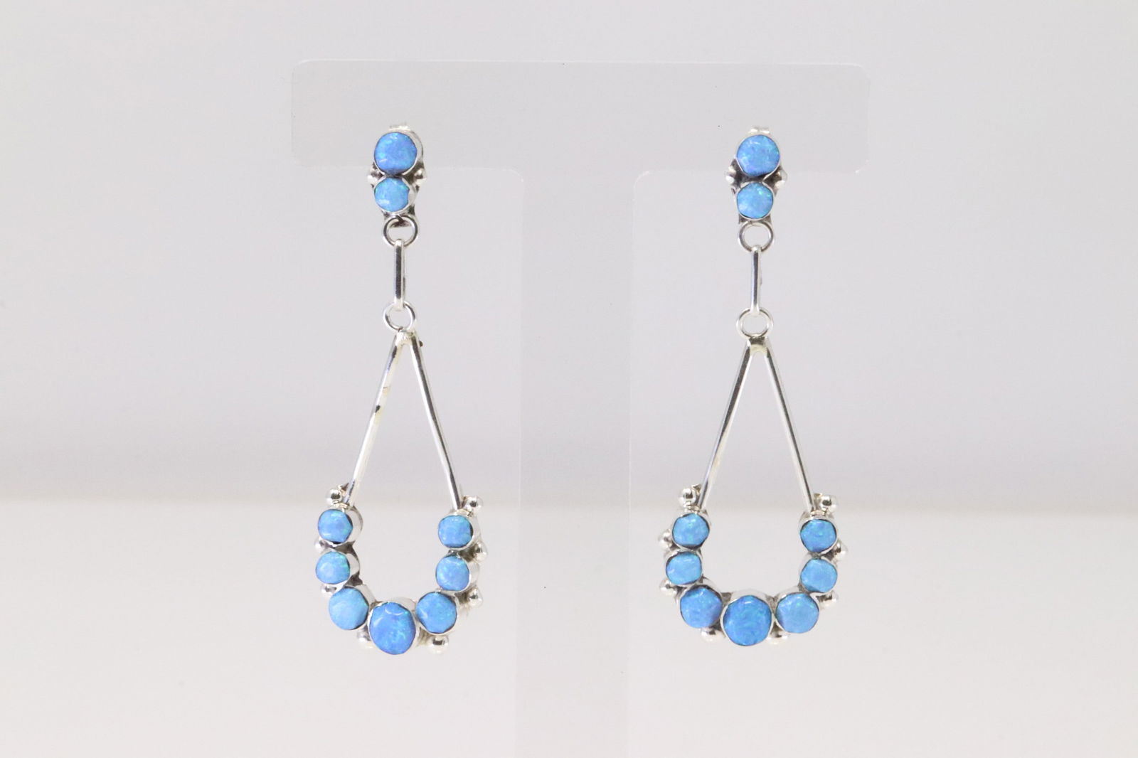 Native America Zuni Sterling Silver Synthetic Opal Post / Dangling Earring's By Erma Esalalio. (1 of 4)