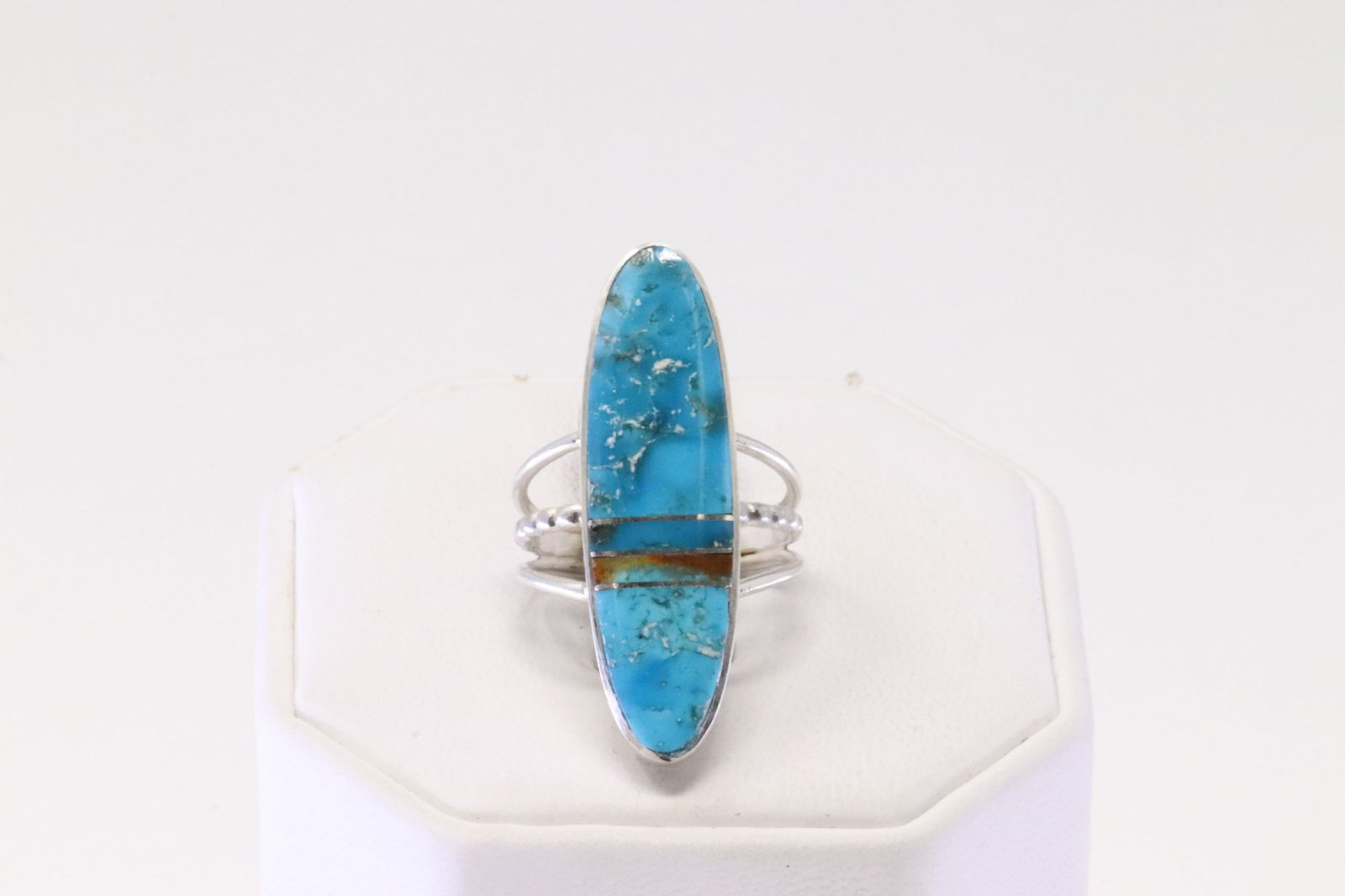 Native America Navajo Sterling Silver Turquoise Inlay Ring By H.Smith. (1 of 4)