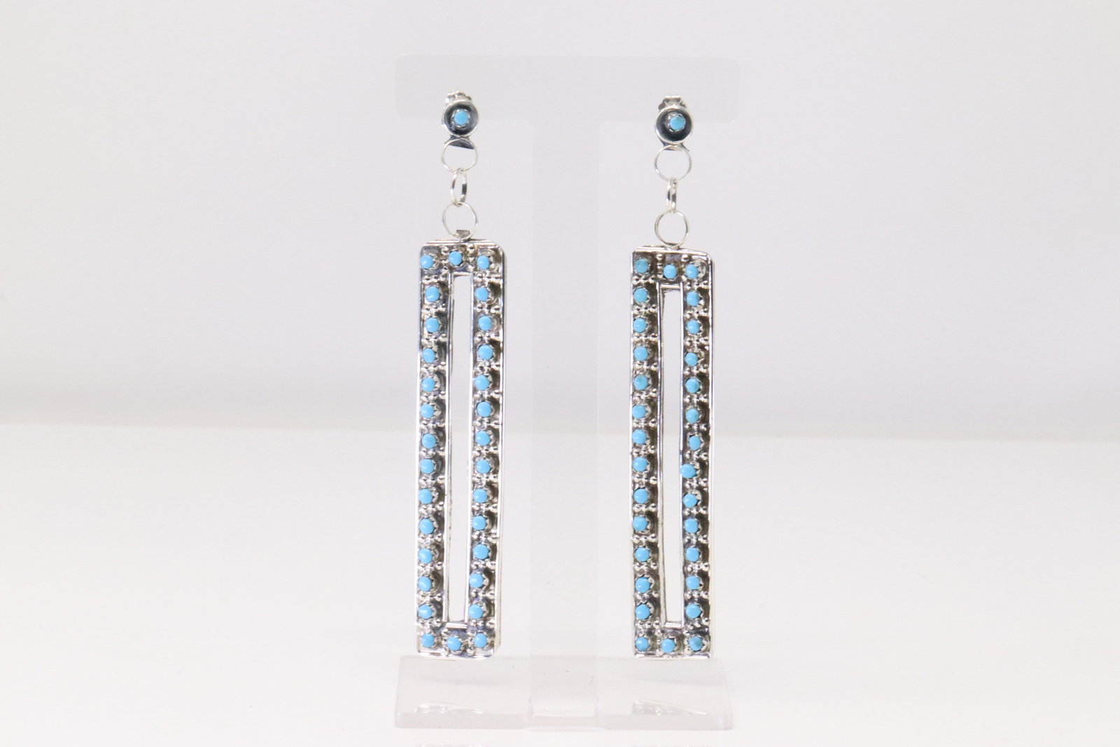 Native America Navajo Sterling Silver Turquoise Post / Dangling Earring's By Joan Cheama.: This is a Native America Navajo Sterling Silver Turquoise Post / Dangling Earring's By Joan Cheama.