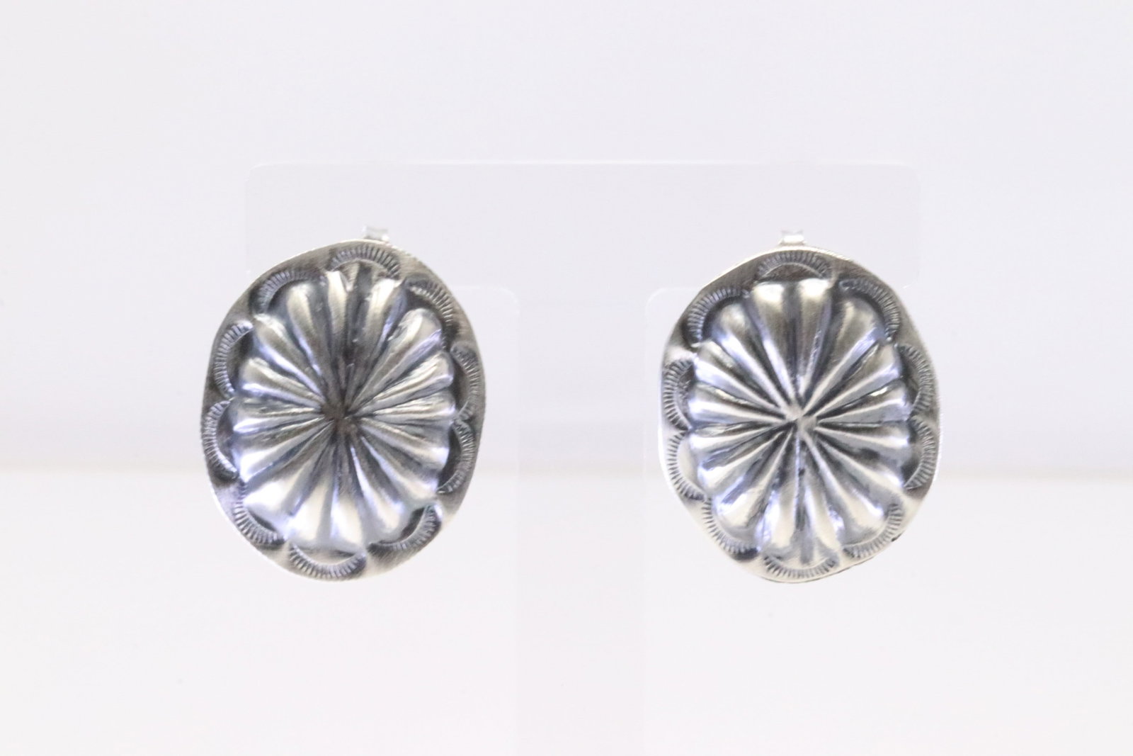 Native America Navajo Sterling Silver Concho Post Earring's By Joan Begay.: This is a Native America Navajo Sterling Silver Concho Post Earring's By Joan Begay.