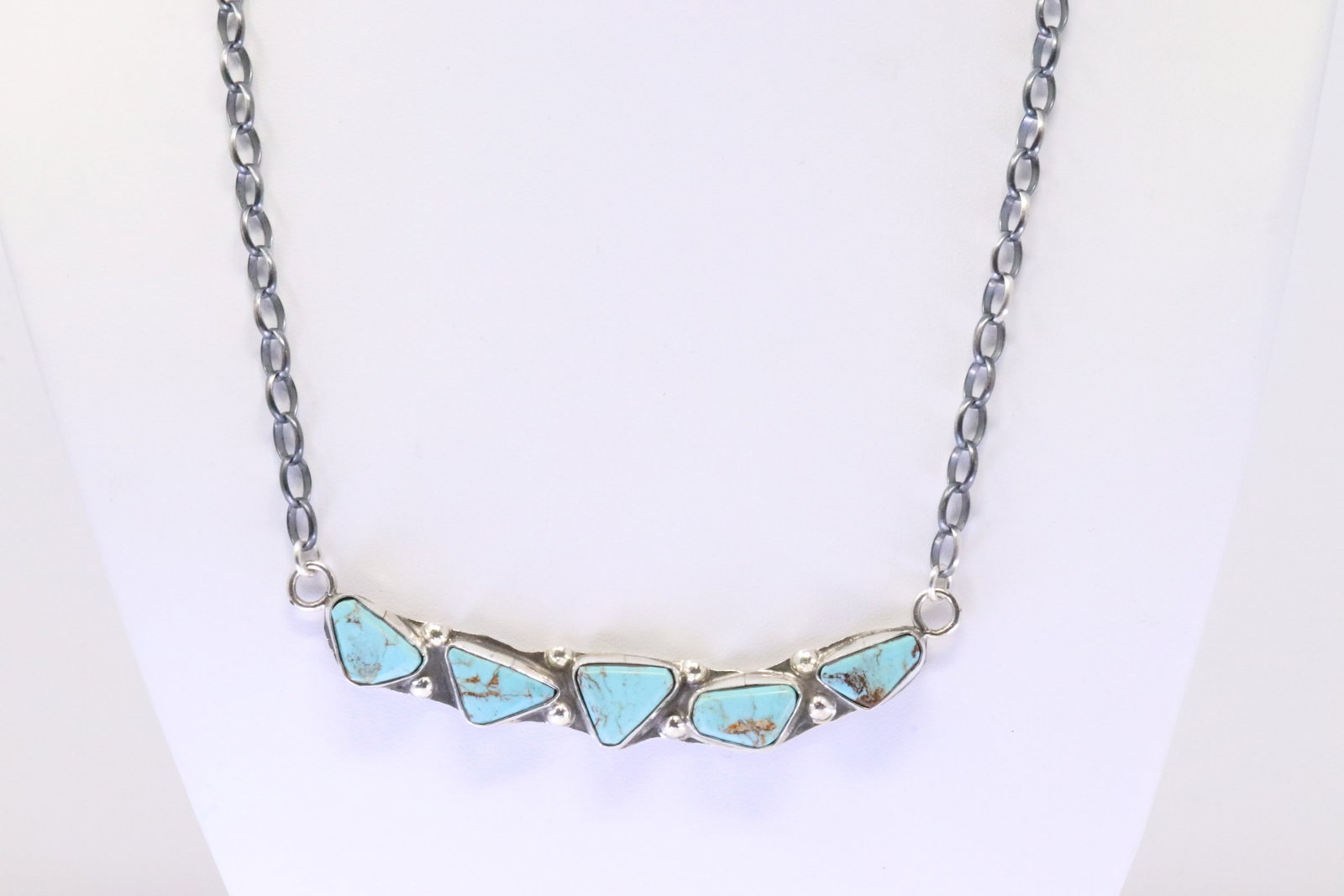 Native America Zuni Sterling Silver Turquoise Necklace By Jude Candelaria.: This is a Native America Zuni Sterling Silver Turquoise Necklace By Jude Candelaria. Necklace length: 16.00"