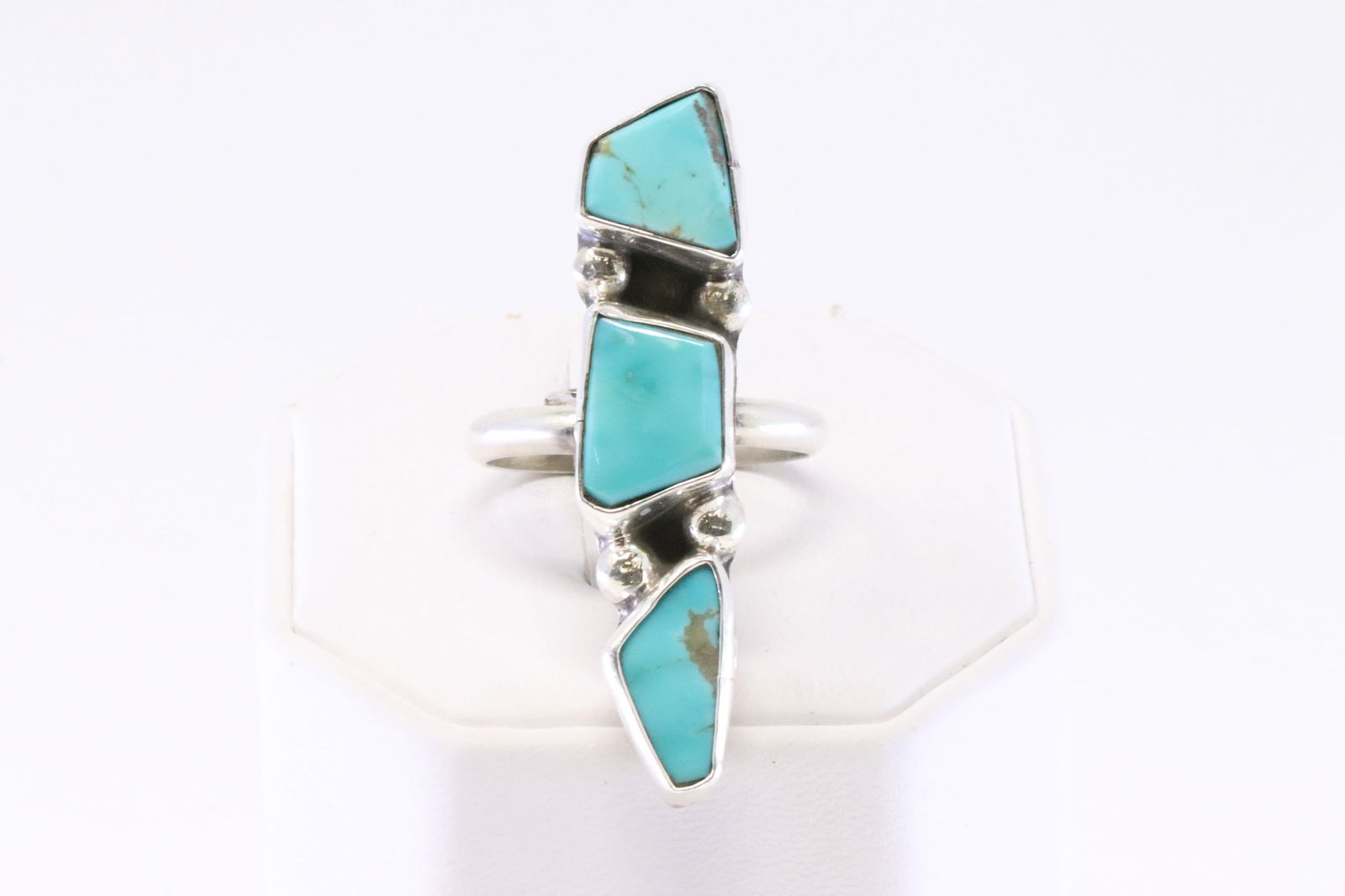 Native America Zuni Sterling Silver Turquoise Ring 3 Stone By Jude Candelaria. (1 of 4)