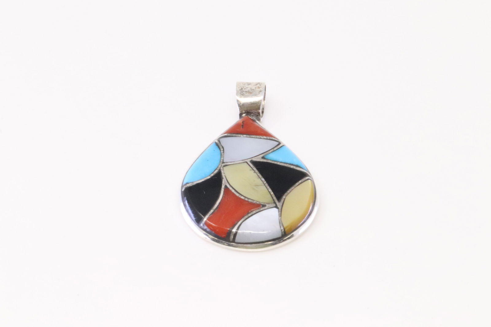Native America Zuni Sterling Silver Multi-Color Stone Inlay Pendant By Laurenda Babelu. (1 of 2)