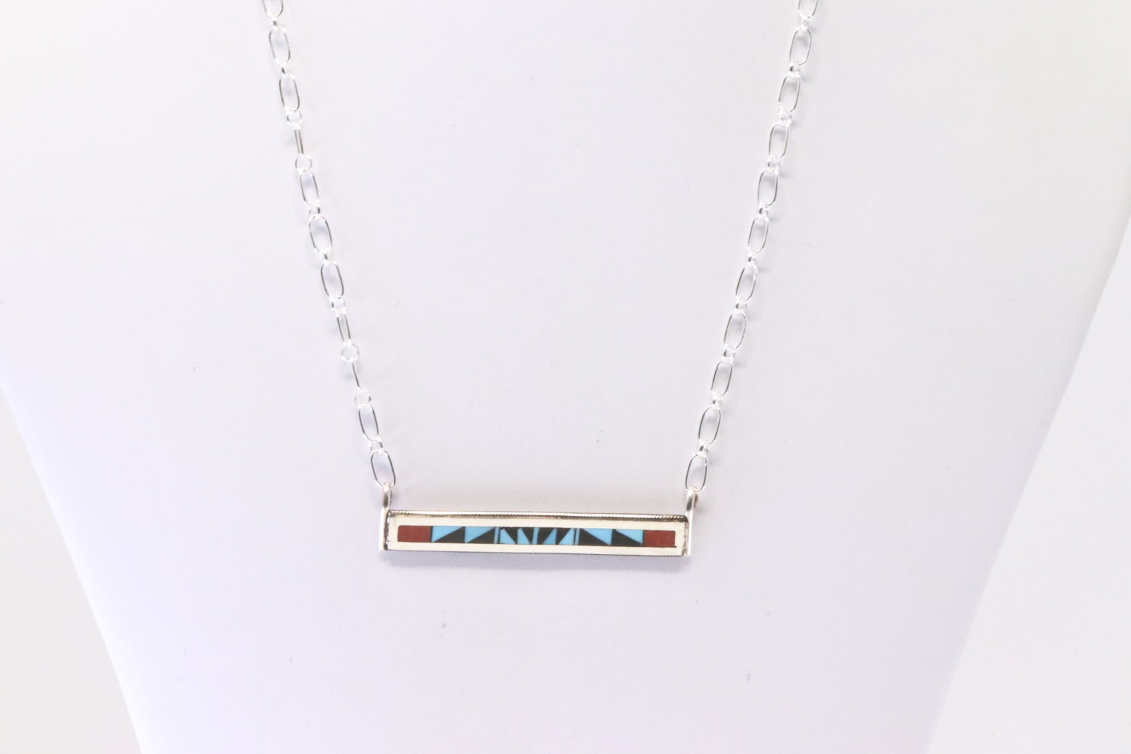 Native America Zuni Sterling Silver Multi-Color Inlay Necklace By Phil & Rachel Weahkee.: This is a Native America Zuni Sterling Silver Multi-Color Inlay Necklace By Phil & Rachel Weahkee. Necklace length: 16.00"