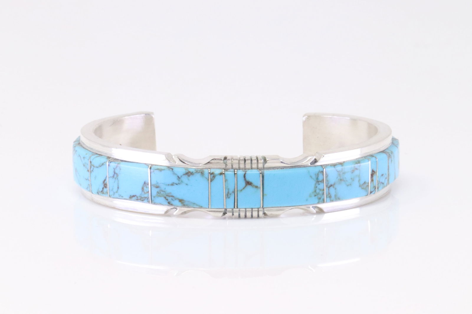 Native America Navajo Sterling Silver Kingman Turquoise Bracelet Inlay By Steve Francisco. (1 of 4)