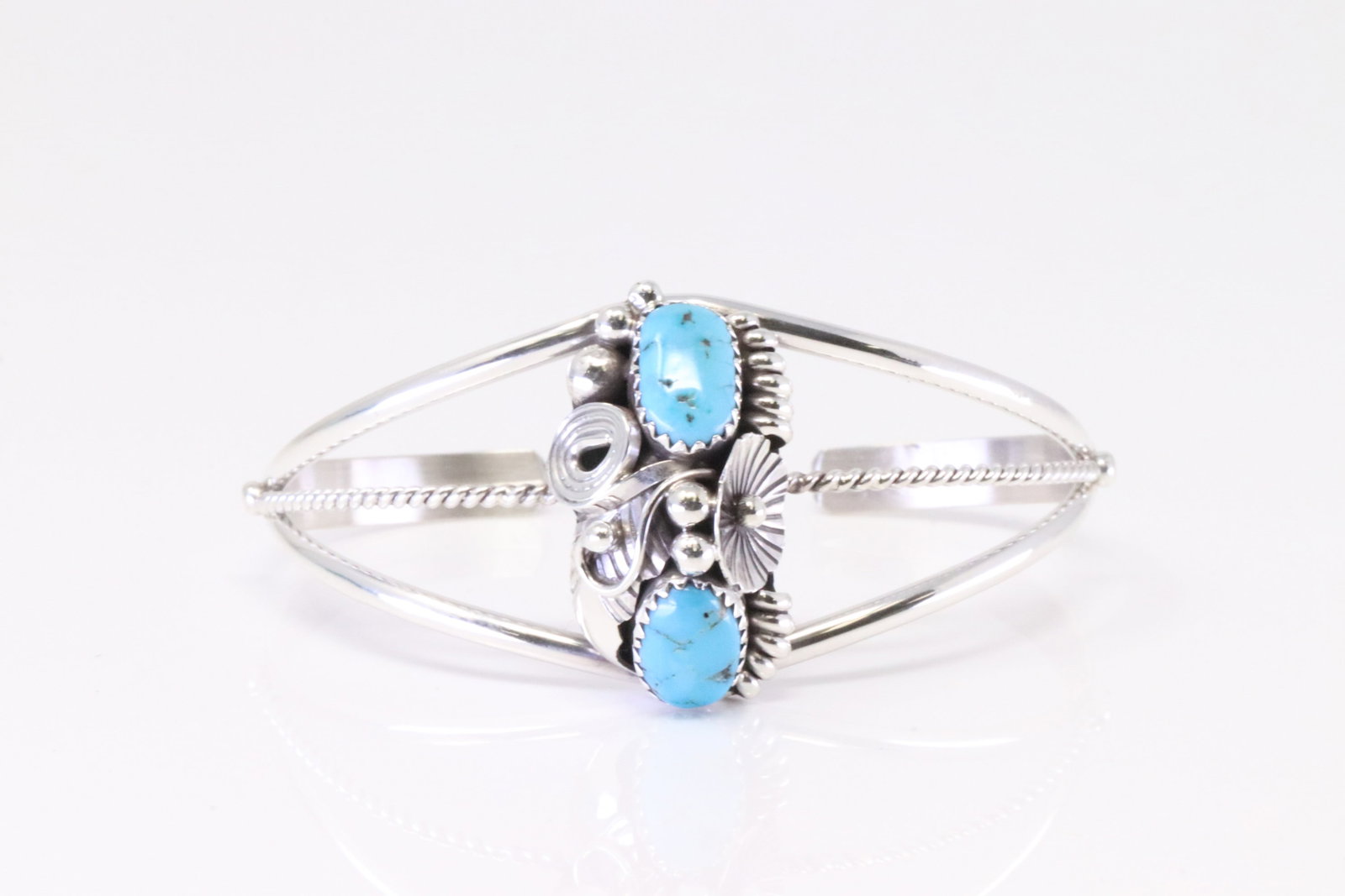 Native America Navajo Sterling Silver Turquoise Bracelet Cuff By Max Calladitto.: This is a Native America Navajo Sterling Silver Turquoise Bracelet Cuff By Max Calladitto.