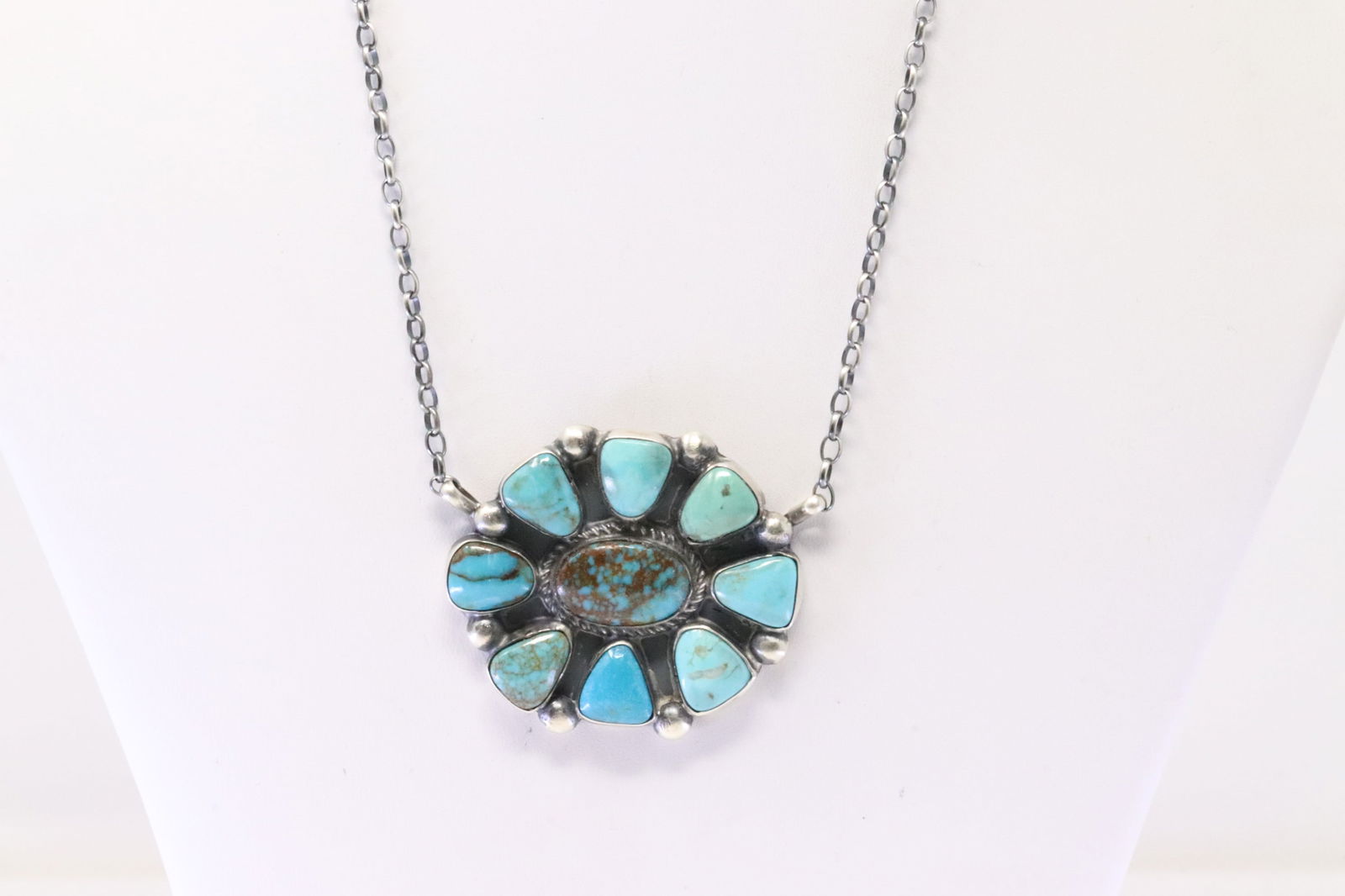 Native America Navajo Sterling Silver Kingman Turquoise Necklace By Tilly John. (1 of 4)