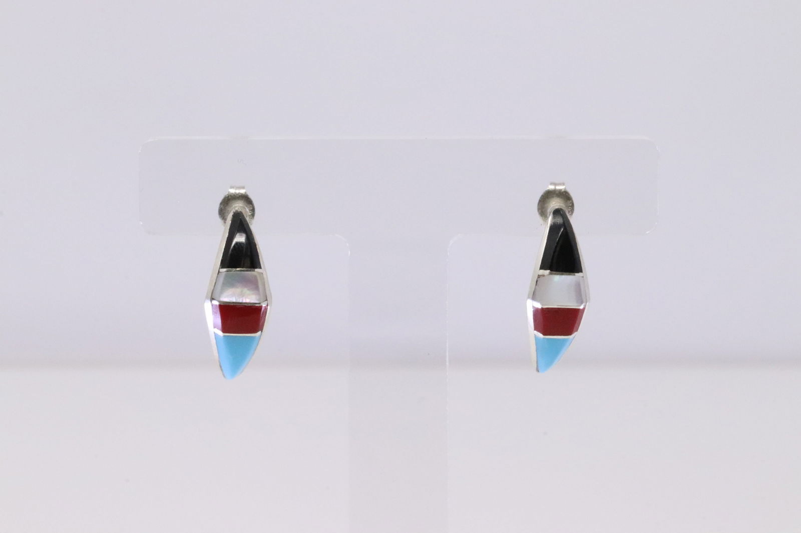 Native America Zuni Sterling Silver Multi-Color Hoop Earring's By R.K. (1 of 4)