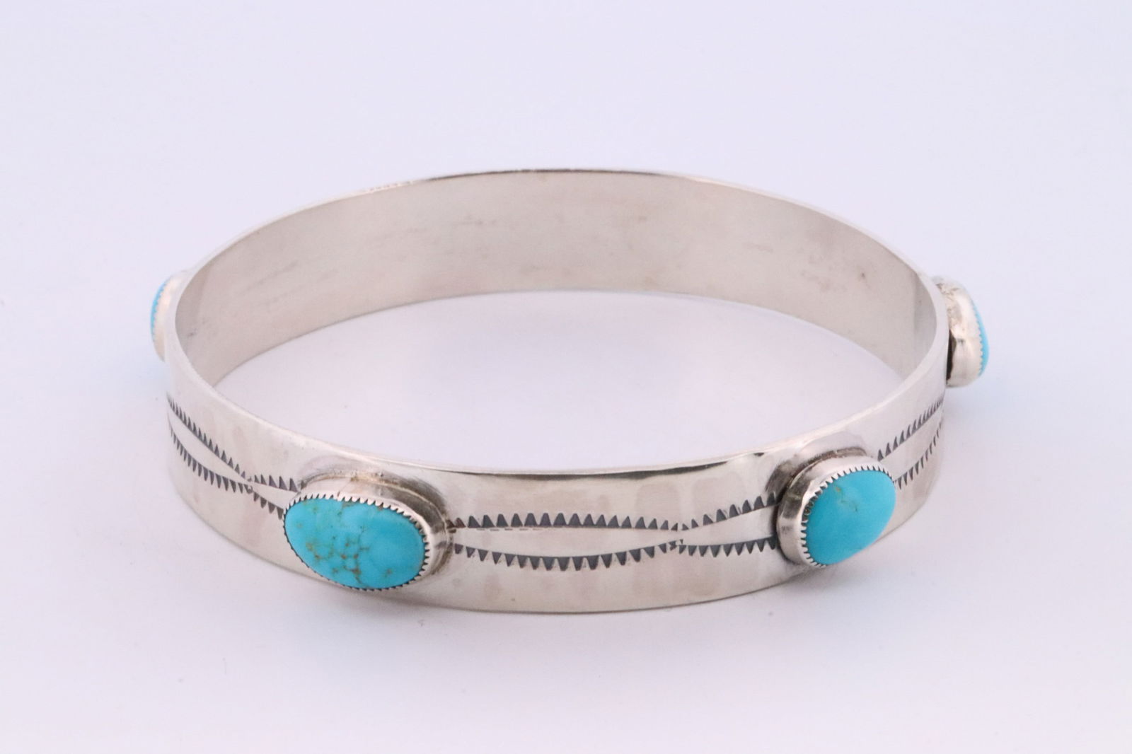 Native America Navajo Sterling Silver Turquoise Bangle By M. (1 of 4)