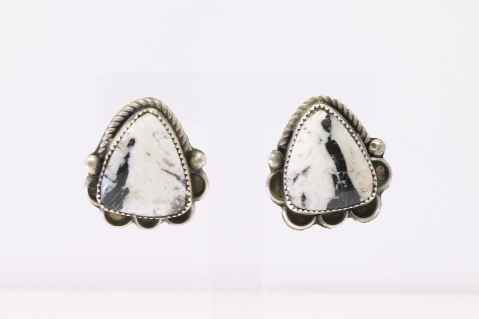 Native America Navajo Sterling Silver White Buffalo Post Earring's By V.H. (1 of 4)