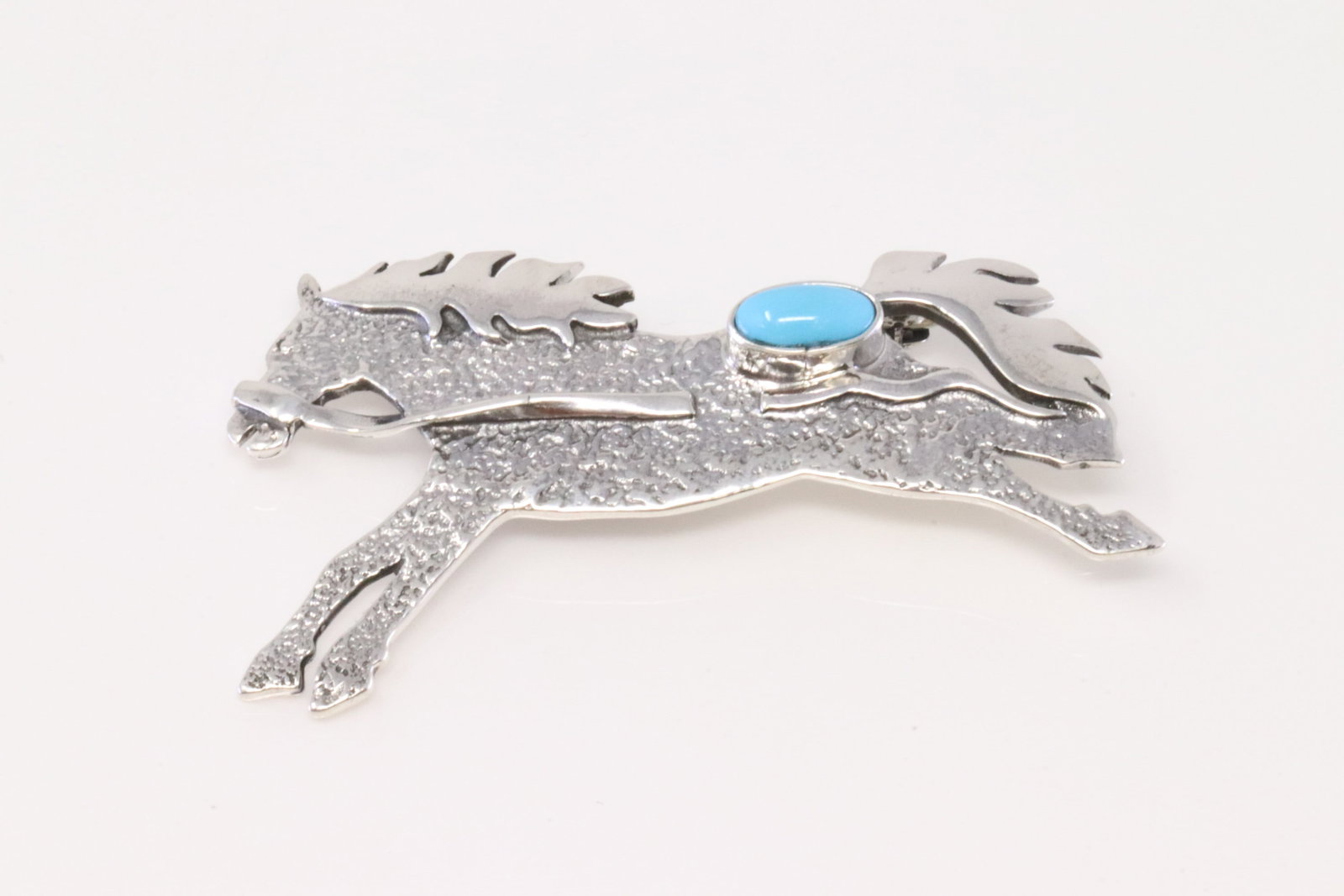 Native America Navajo Sterling Silver Turquoise Horse Pin By E.K.: This is a Native America Navajo Sterling Silver Turquoise Horse Pin By E.K.