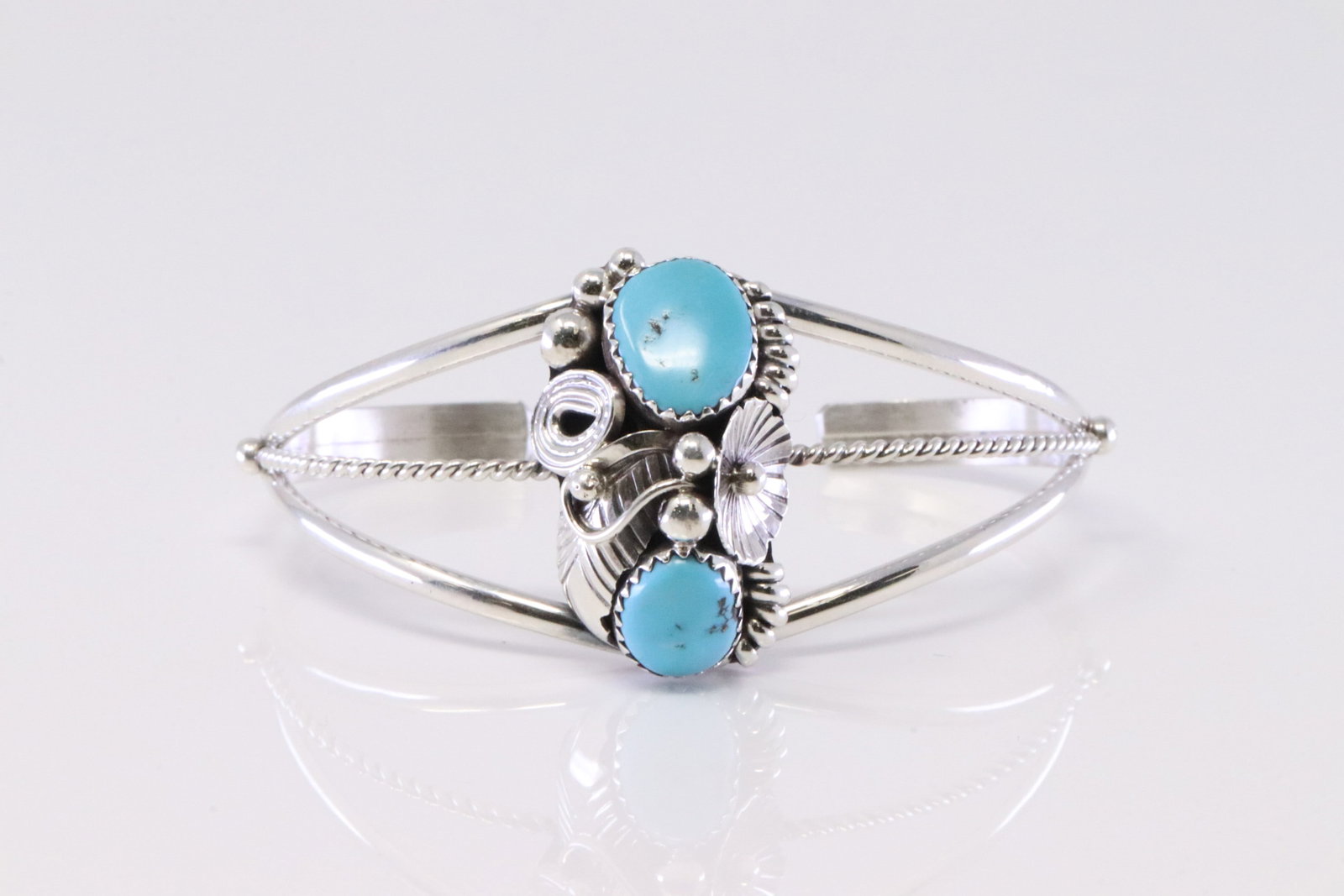 Native American Navajo Sterling Silver Turquoise Bracelet Cuff By Max C.: This is a Native American Navajo Sterling Silver Turquoise Bracelet Cuff By Max C.