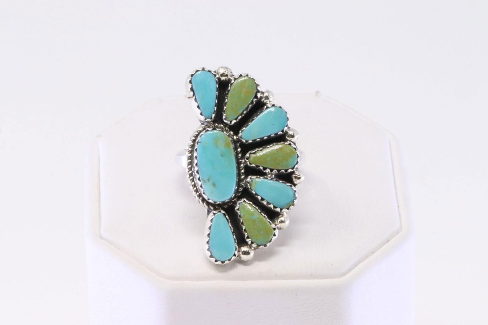 Native American Zuni Sterling Silver Turquoise Ring By A.J.W. (1 of 3)
