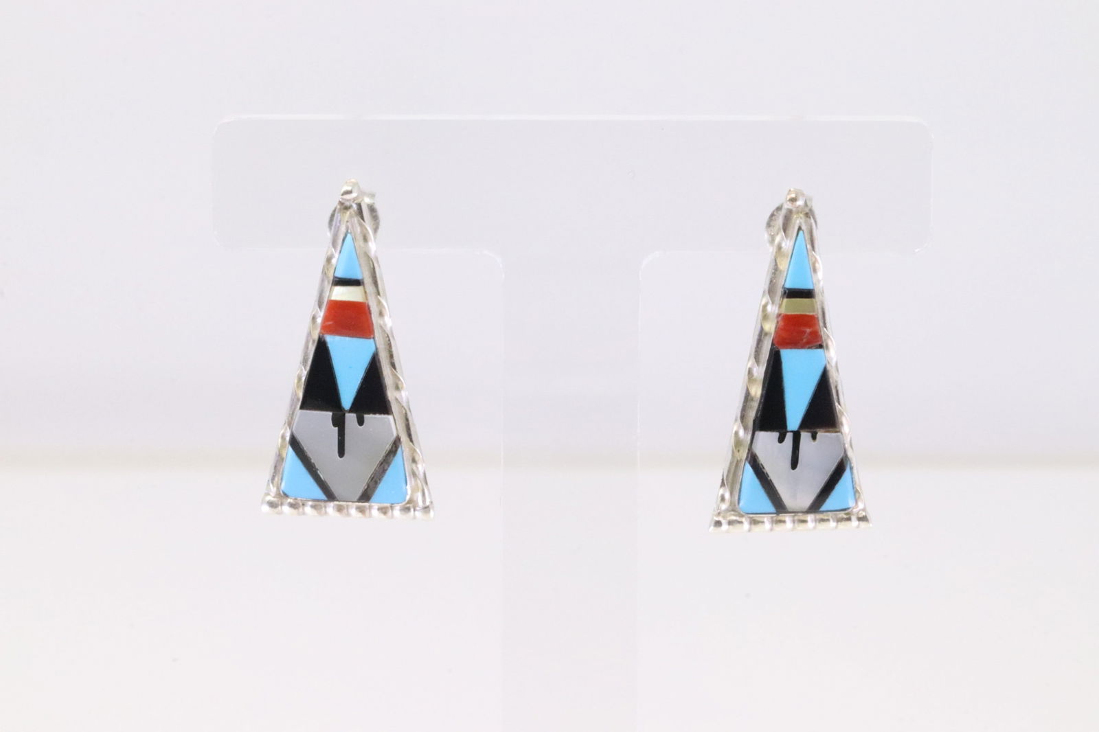 Native America Zuni Sterling Silver Multi-Color Post Earring's By W.C.N. (1 of 4)