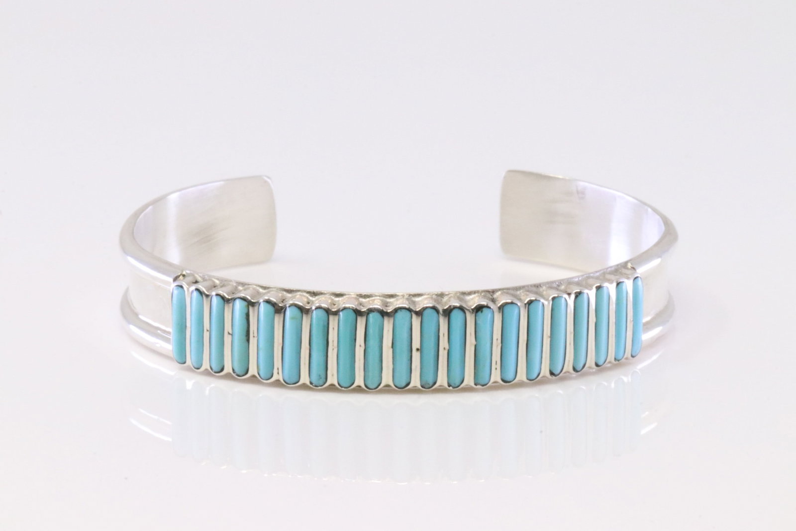 Native America Zuni Sterling Silver Turquoise Bracelet By Lucy Sheyka.: This is a Native America Zuni Sterling Silver Turquoise Bracelet By Lucy Sheyka.