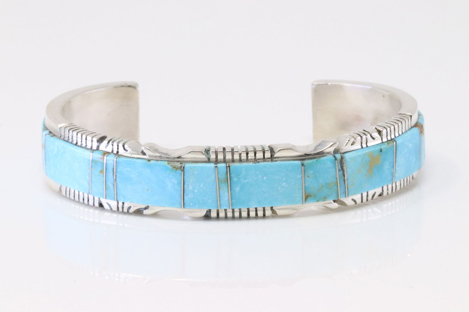 Native America Navajo Sterling Silver Kingman Turquoise Bracelet Inlay By Steve Francisco. (1 of 4)