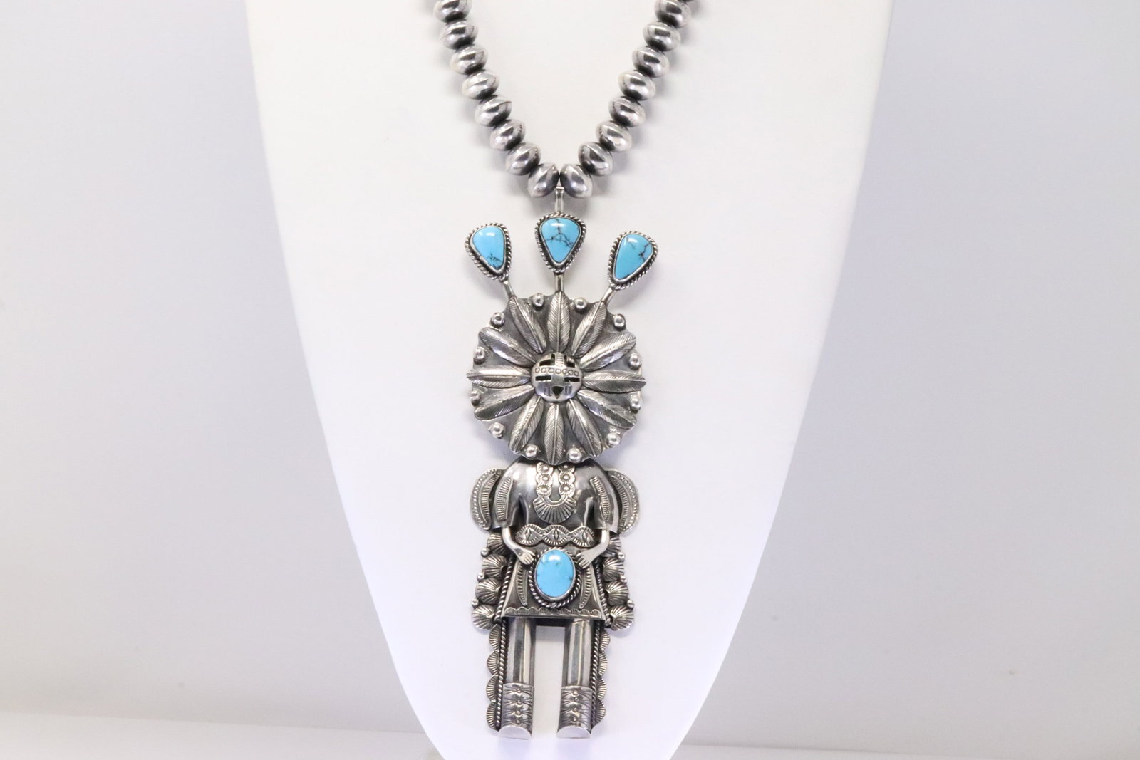 Native America Navajo Sterling Silver Blocked Turquoise Kachina Necklace By G.Hale. (1 of 5)