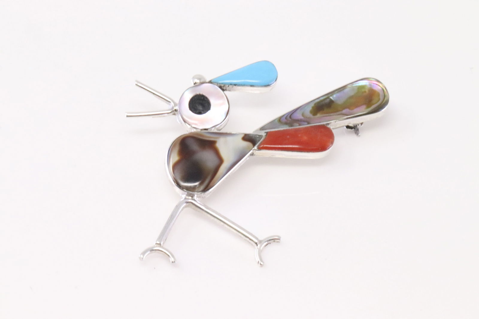 Native America Zuni Sterling Silver Multi-Color Stone Road Runner Pin Pendant By K.E. (1 of 3)