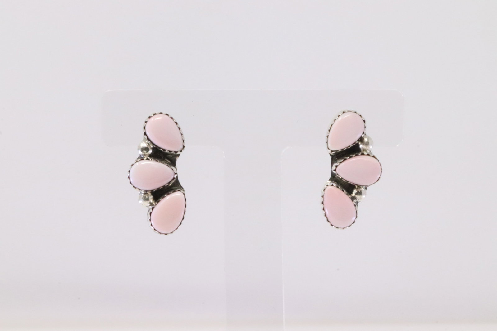 Native America Navajo Sterling Silver Pink Concho Post Earrig's By Frida Martinez.: This is a Native America Navajo Sterling Silver Pink Concho Post Earrig's By Frida Martinez.