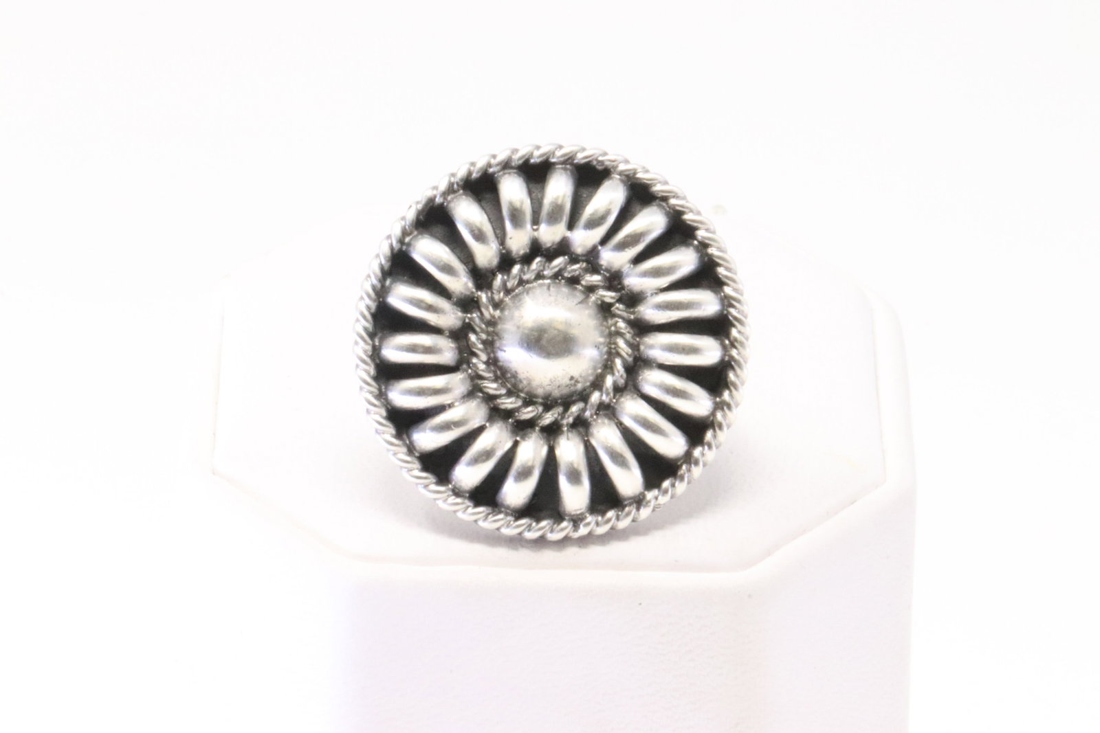 Native America Navajo Sterling Silver Stamped Ring By Manuel Johnson.: This is a Native America Navajo Sterling Silver Stamped Ring By Manuel Johnson. Ring size: 7.75.