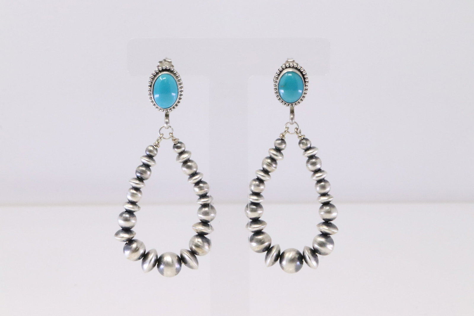 Native America Navajo Sterling Silver Turquoise Pearl Beaded Post / Dangling Earring's By Grace: This si a Native America Navajo Sterling Silver Turquoise Pearl Beaded Post / Dangling Earring's By Grace Kenneth.