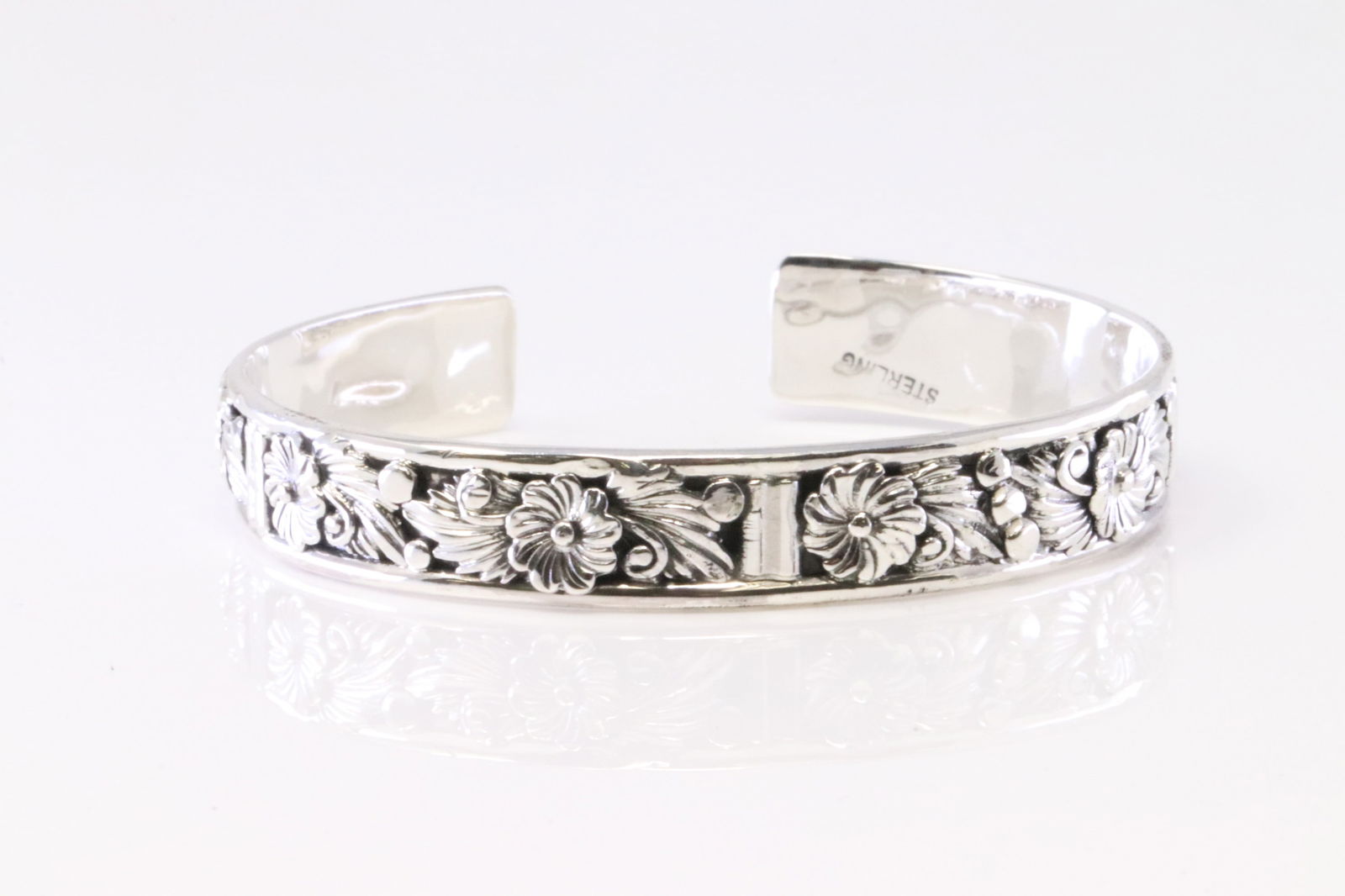 Native American Navajo Sterling Silver Floral Bracelet Cuff By Tom Dinetso. (1 of 4)
