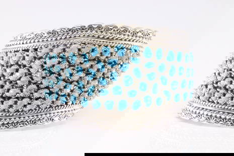 Native America Navajo Sterling Silver Turquoise Bracelet By T.J.: This is a Native America Navajo Sterling Silver Turquoise Bracelet By T.J.