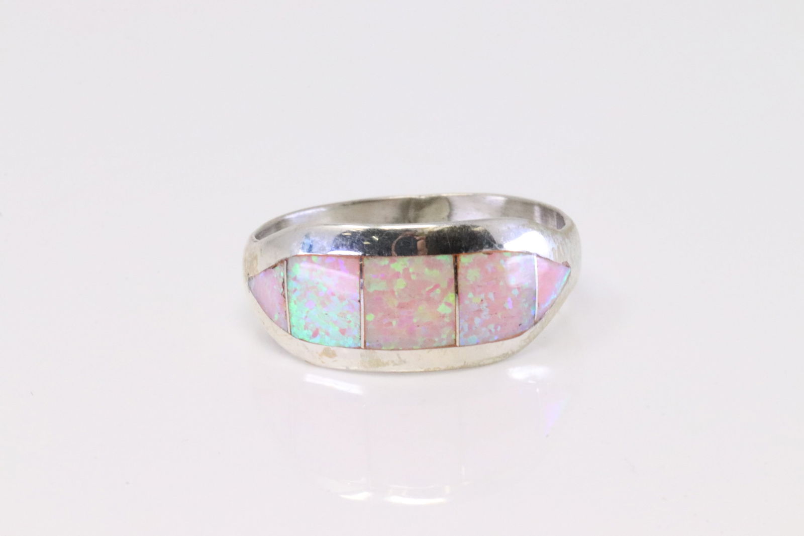 Native American Navajo Sterling Silver Synthetic Opal Inlay Ring By T.N. (1 of 4)