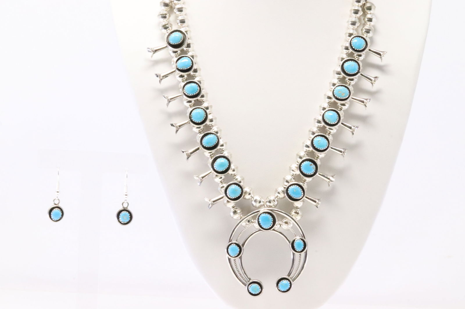 Native American Navajo Sterling Silver Turquoise Necklace & Earring's Set By P.G. (1 of 7)
