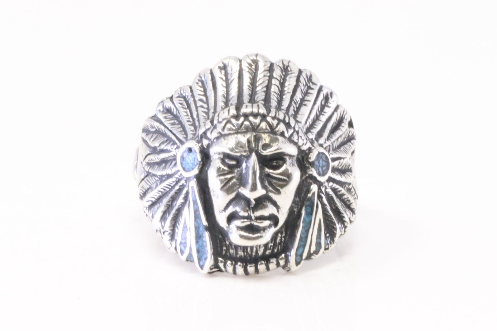 Non Native America Navajo Sterling Silver Turquoise Indian Head Ring. (1 of 4)