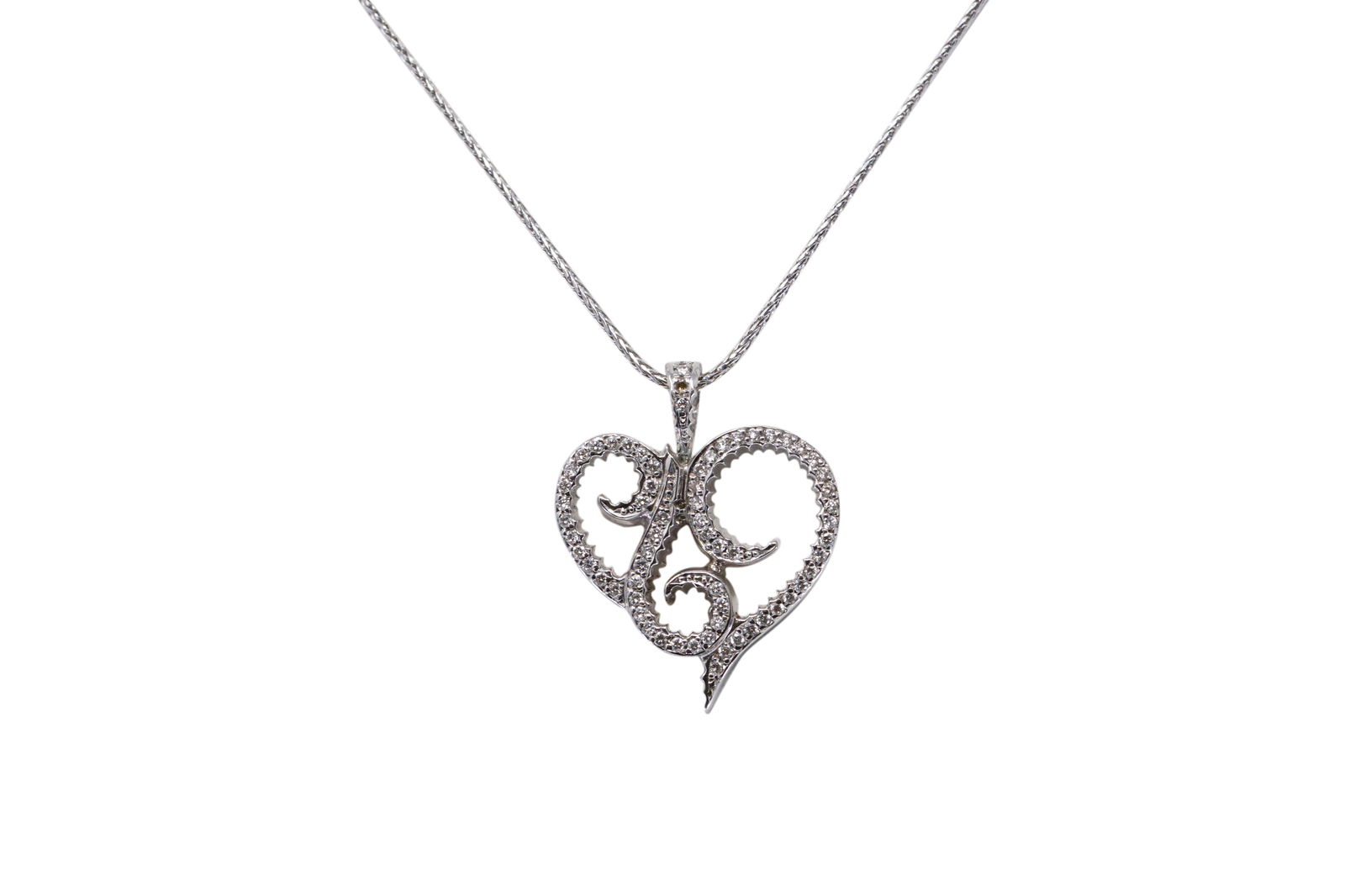 14KT White Gold Diamond Heart Necklace (1 of 4)