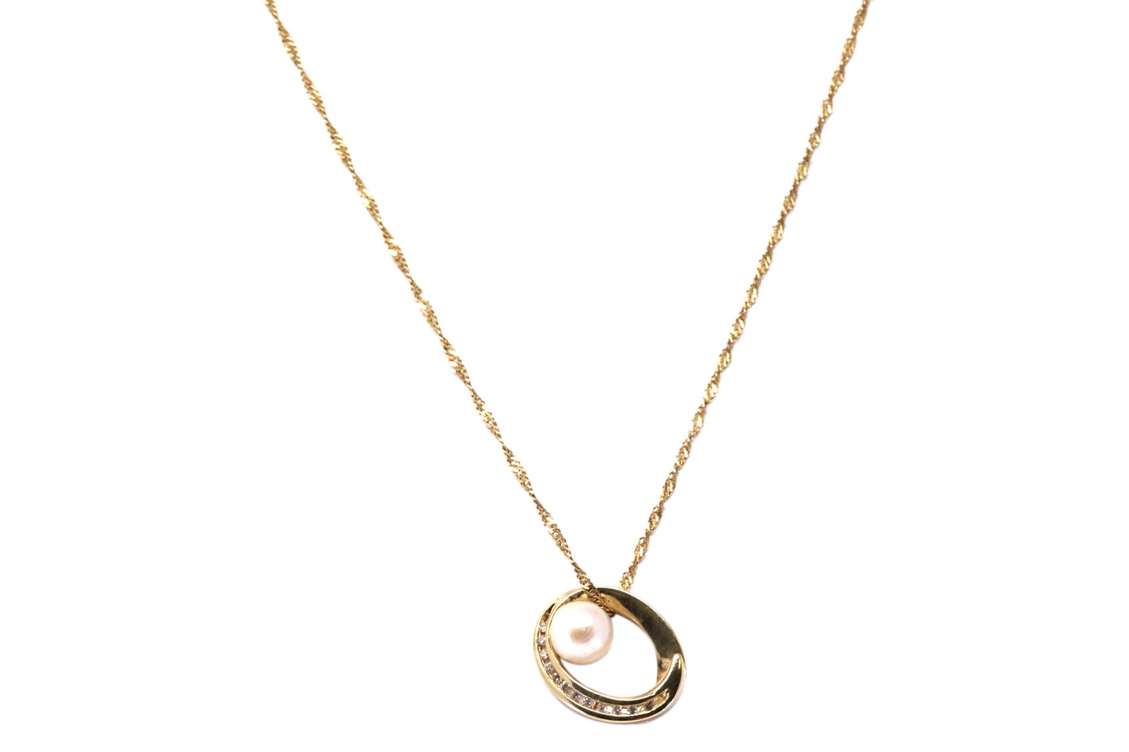14KT Yellow Gold Diamond Necklace w/ Pearl (1 of 4)