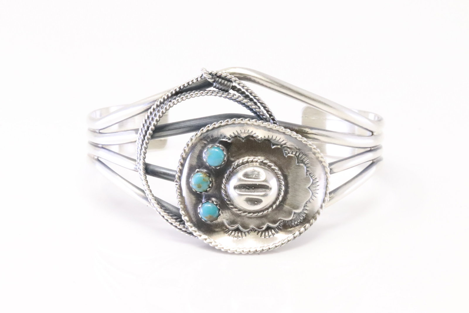 Native America Navajo Sterling Silver Turquoise Cowboy Hat Bracelet Bobby Platero.: This is a Native America Navajo Sterling Silver Turquoise Cowboy Hat Bracelet Bobby Platero.