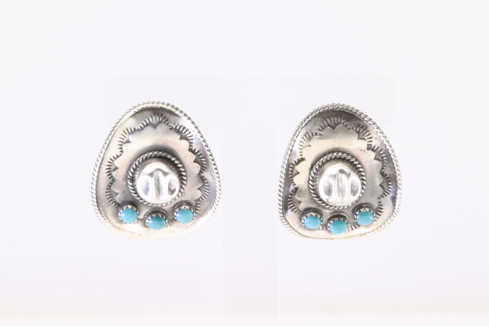 Native America Navajo Sterling Silver Turquoise Cowboy Hat Post Earring's By Bobby Platero.: This is a Native America Navajo Sterling Silver Turquoise Cowboy Hat Post Earring's By Bobby Platero.