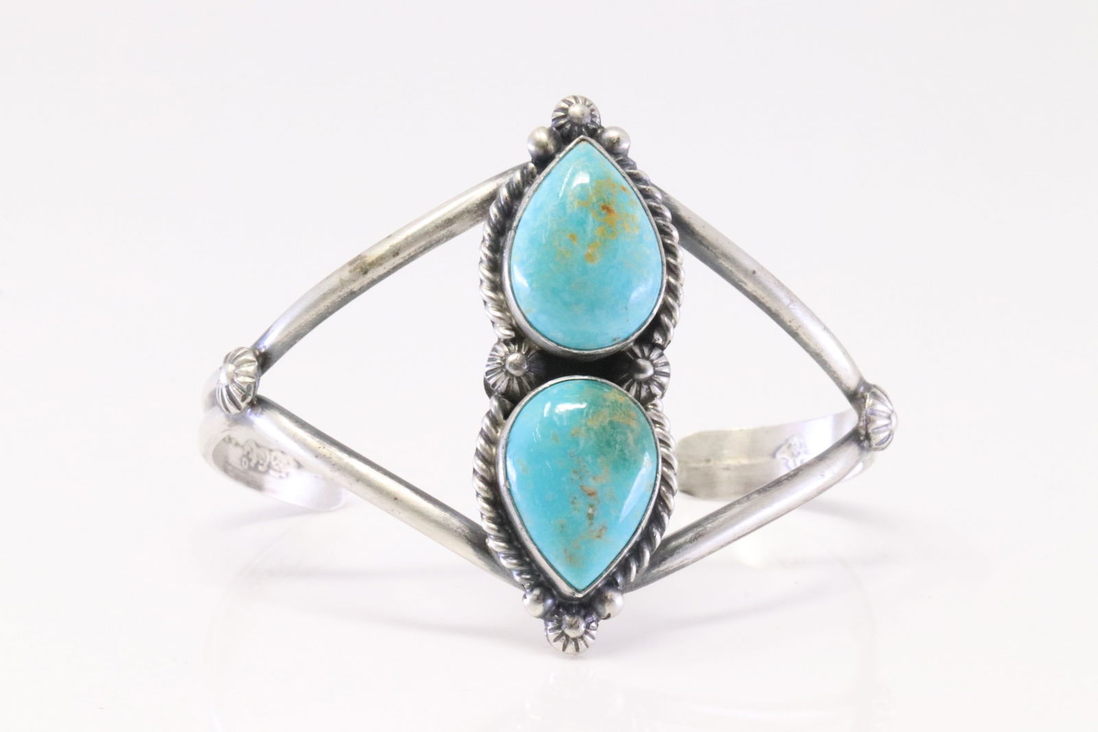Native America Navajo Sterling Silver Turquoise Bracelet Cuff By Robert Shakey. (1 of 4)