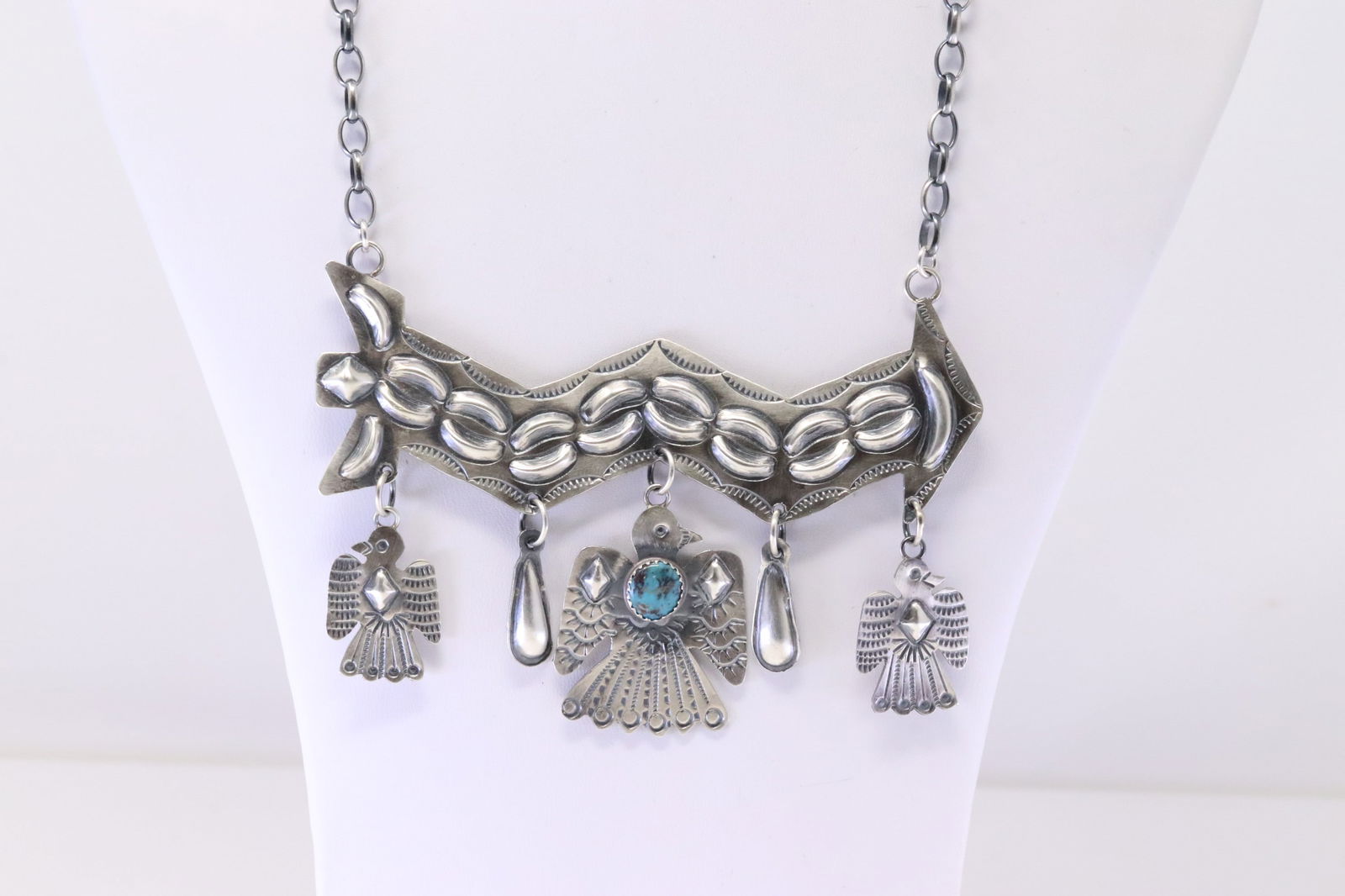 Native America Navajo Sterling Silver Turquoise Thunderbird Necklace By Tim Yazzie. (1 of 4)