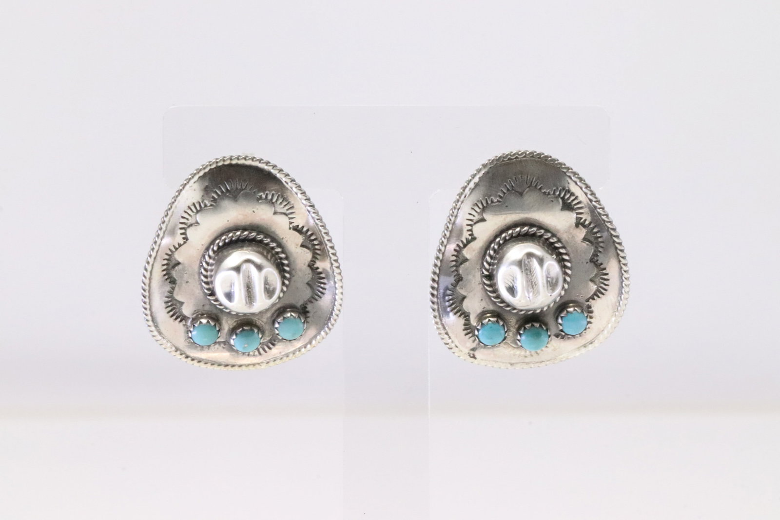 Native America Navajo Sterling Silver Turquoise Cowboy Hat Post Earring's By Bobby Platero.: This is a Native America Navajo Sterling Silver Turquoise Cowboy Hat Post Earring's By Bobby Platero.