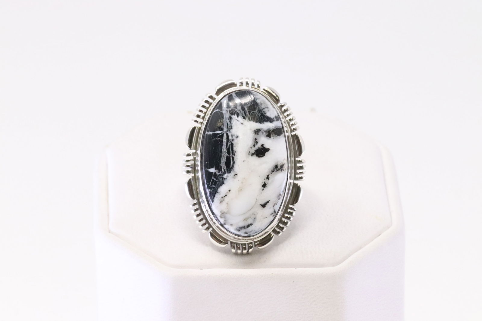 Native America Navajo Sterling Silver White Buffalo Ring By N.J. (1 of 4)