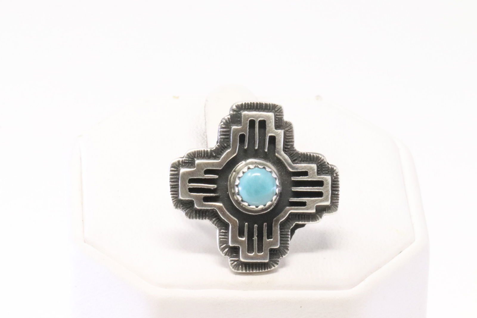 Native America Navajo Sterling Silver Turquoise Cross Ring By Paige Gordon. (1 of 4)