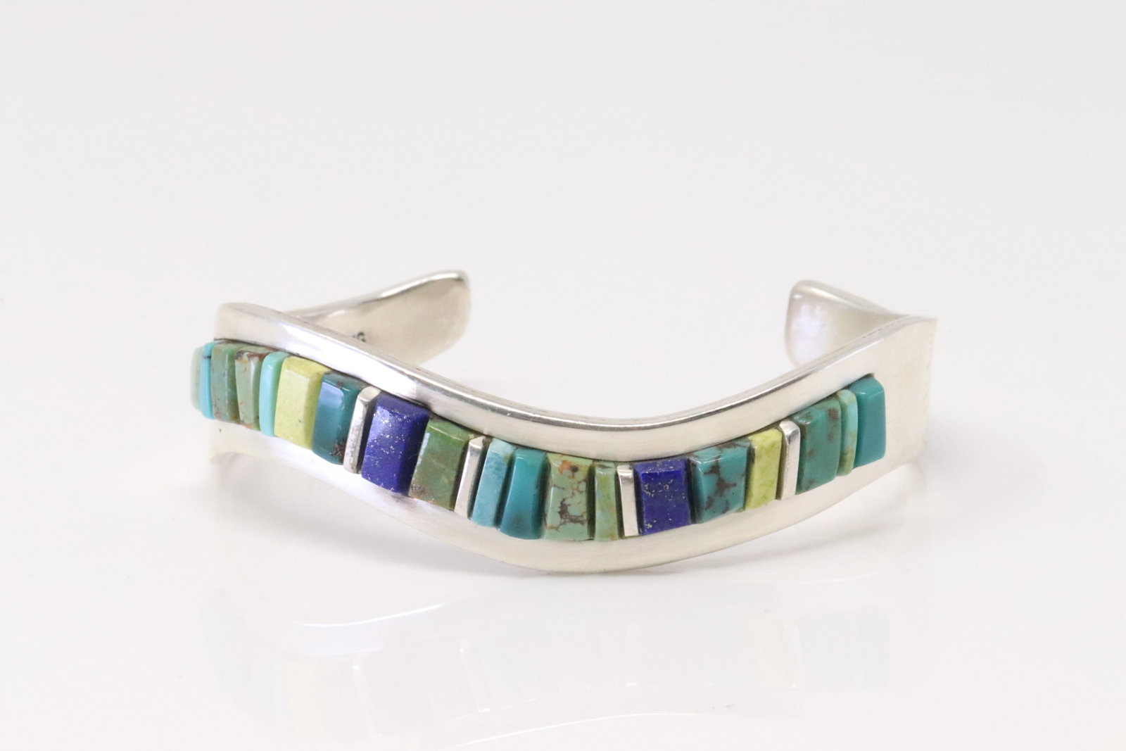 Native America Navajo Sterling Silver Multi-Color Stone Bracelet By Patricia Ed Becenti.: This is a Native America Navajo Sterling Silver Multi-Color Stone Bracelet By Patricia Ed Becenti.