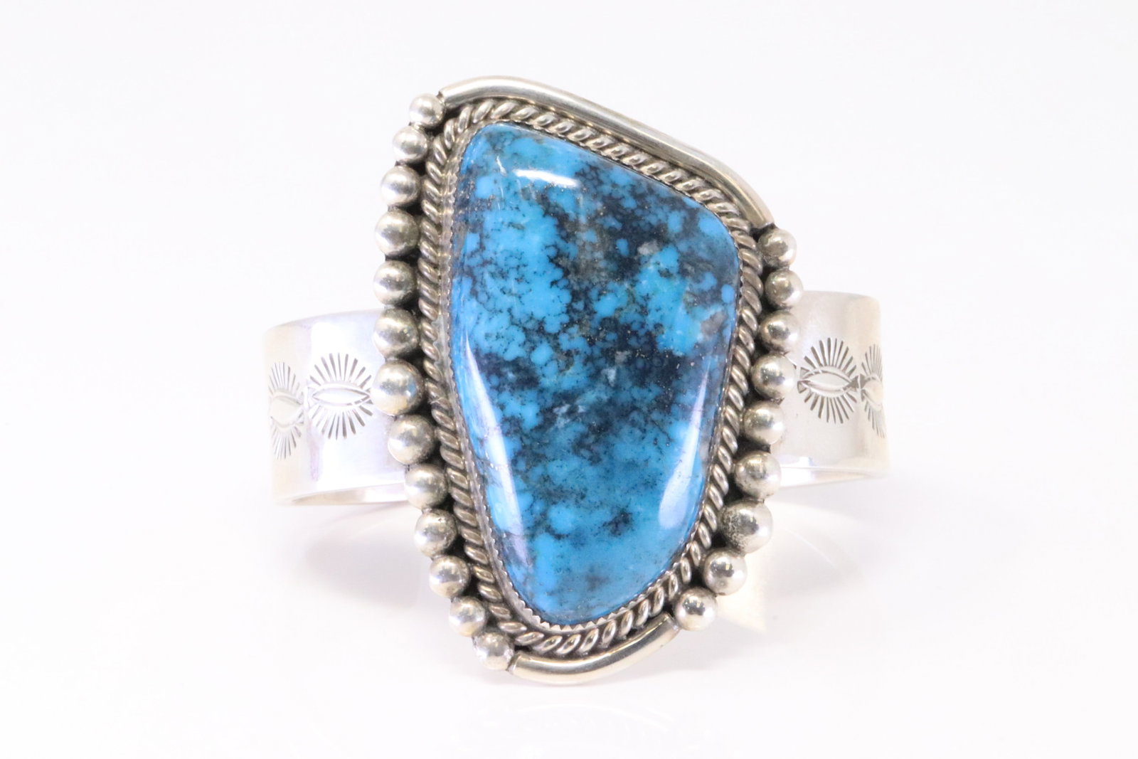 Native America Navajo Sterling Silver Turquoise Bracelet Cuff By Ray Nez.: This is a Native America Navajo Sterling Silver Turquoise Bracelet Cuff By Ray Nez.