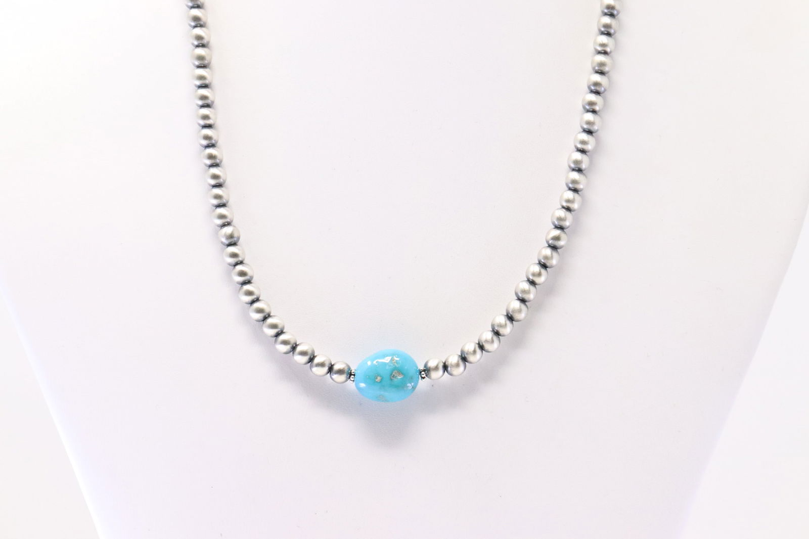 Native American Navajo Sterling Silver Turquoise / Pearl Beaded Necklace. (1 of 4)